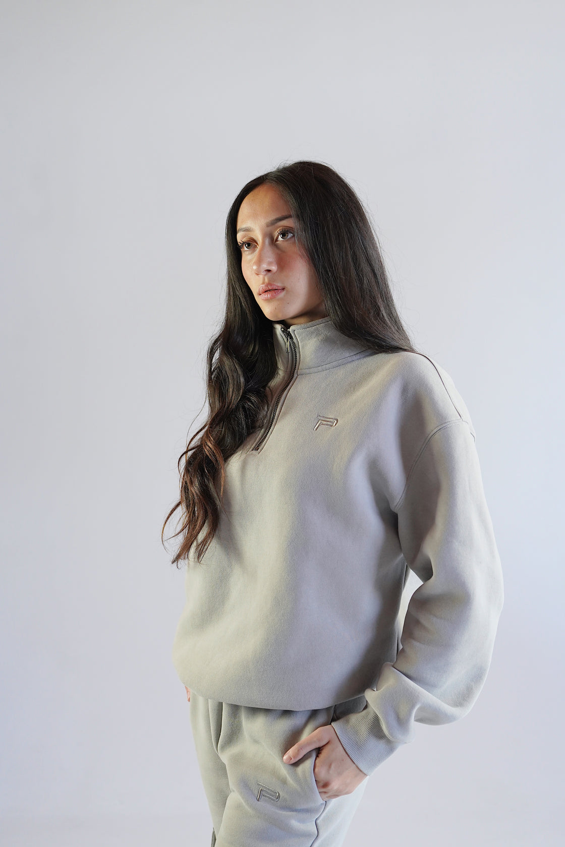 Woman -Grey Quarter Zip Jumper EXHALE RANGE